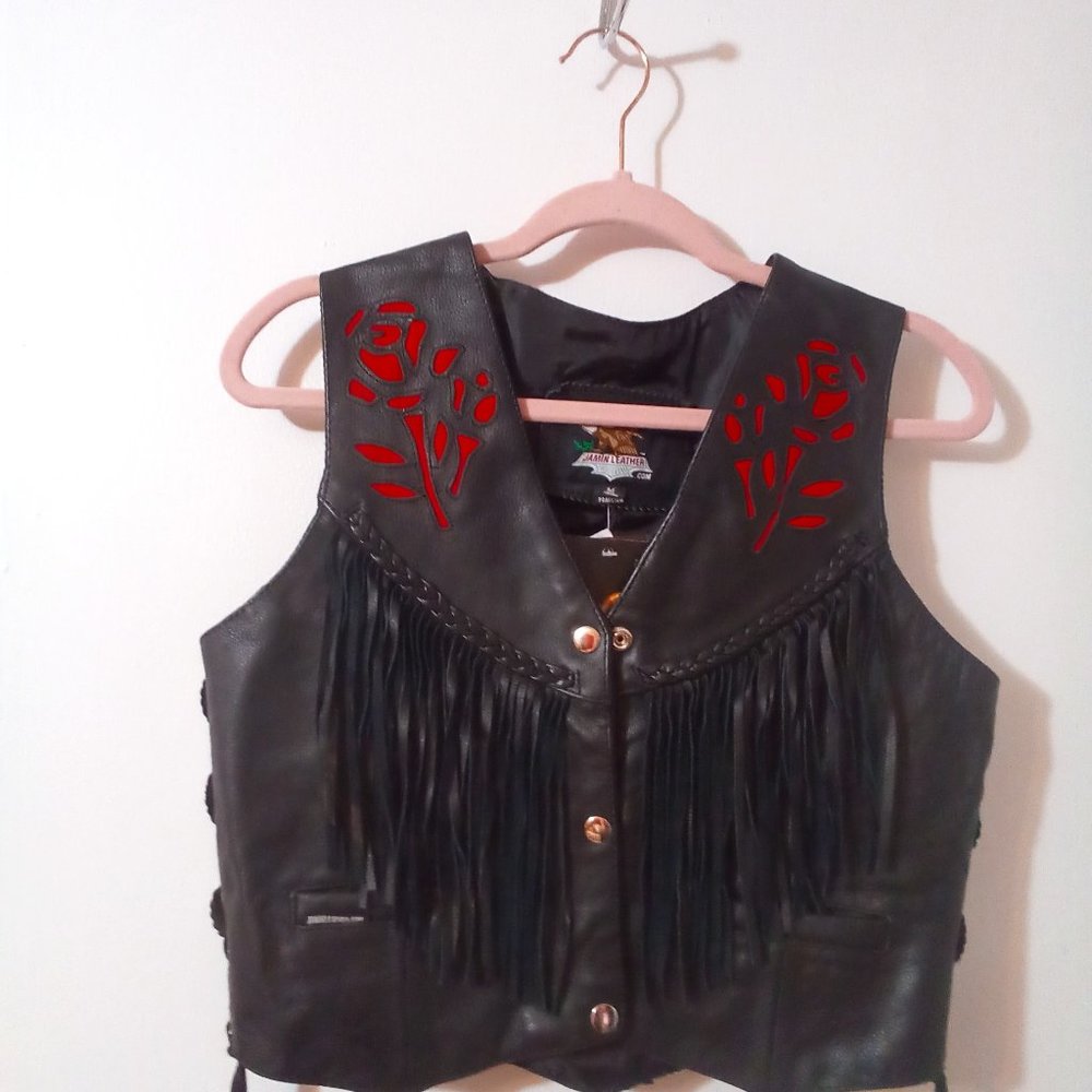 Women's Genuine Leather Rose Design Vest